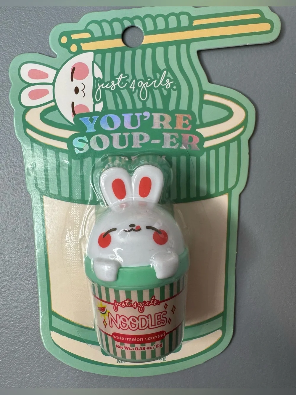 just4girls You're Soup-er Noodles lover Bunny topper Lip Balm watermelon scented
